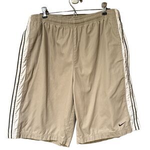 Nike Khaki Shorts With Stripes On The Side PullOn Size Large Elastic Waist